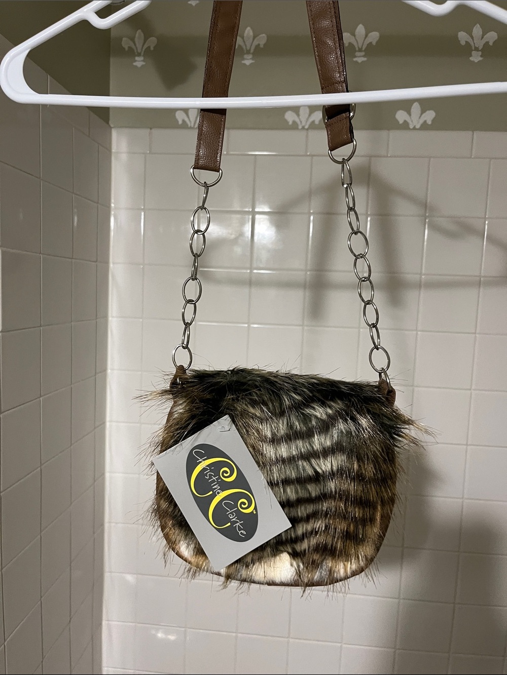 Christine Clarke Faux Fur Crossbody Bag in Brown